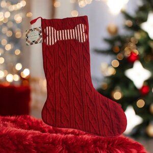 Christmas Pet Stocking Red Sweater Dog Bone Stripes Large 22” Loving Kindness